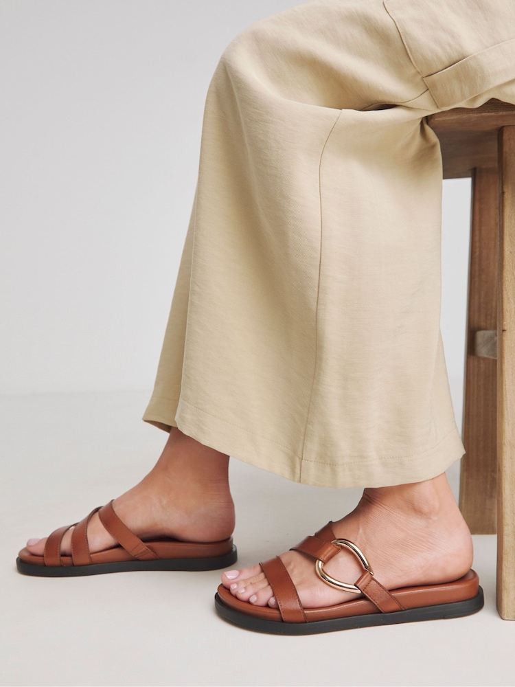 JD Williams Brown Wide Fit Metal Trim Mules - Image 4 of 4