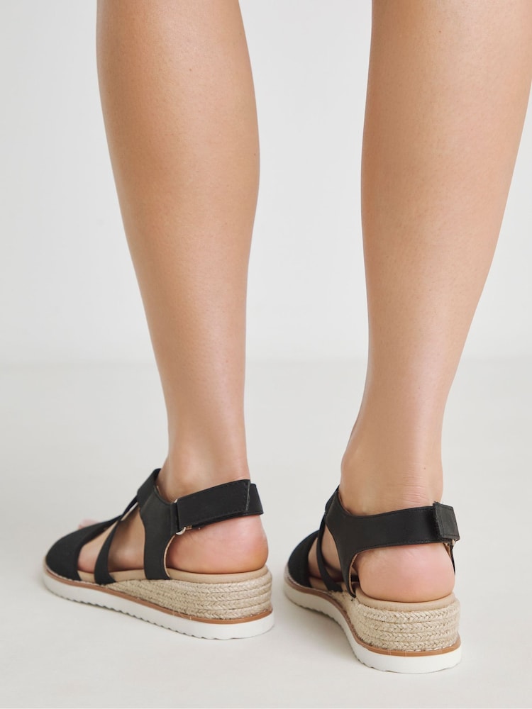JD Williams Black Wide Fit Two Part Wedge Sandals - Image 2 of 4 JD Williams Black Wide Fit Two Part Wedge Sandals - Image 2 of 4
