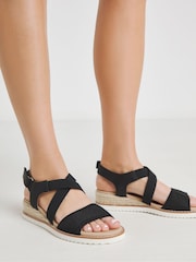 JD Williams Black Wide Fit Two Part Wedge Sandals - Image 4 of 4