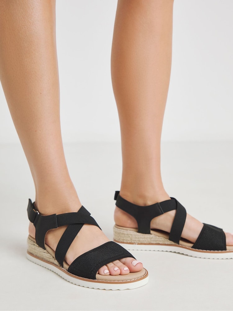 JD Williams Black Wide Fit Two Part Wedge Sandals - Image 4 of 4
