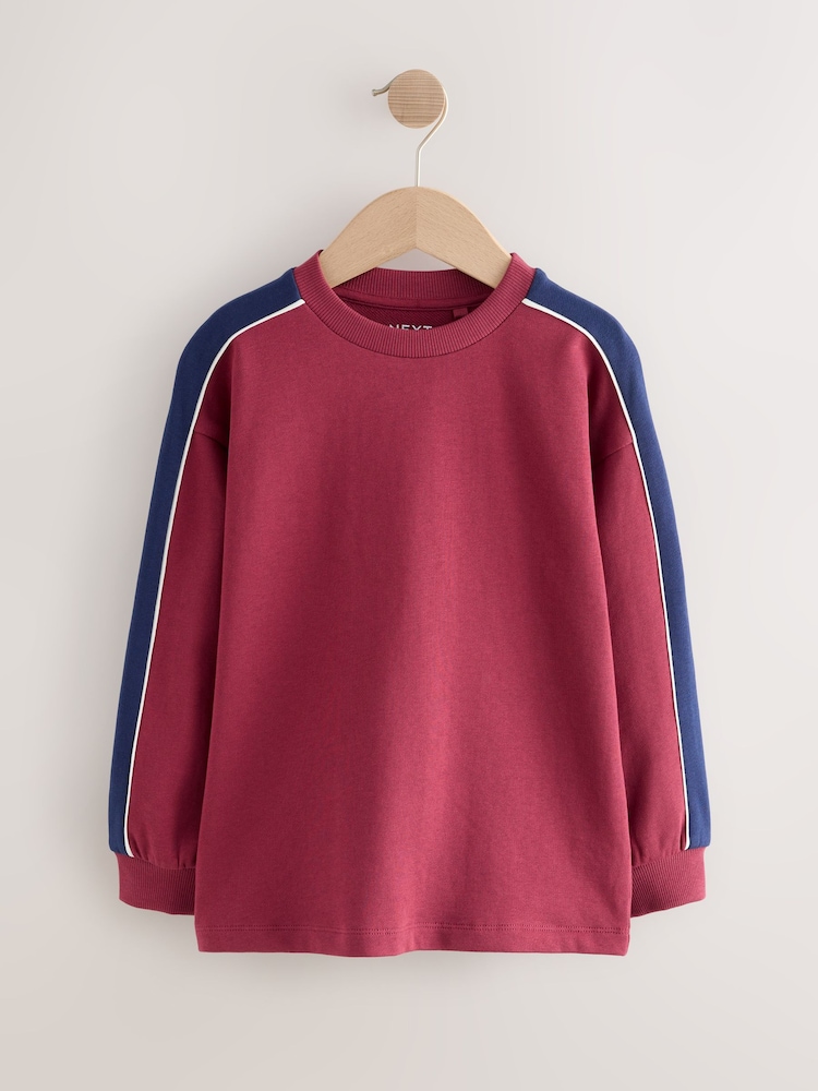 Burgundy Red Relaxed Fit Heavyweight Long Sleeve Colourblock T-Shirt (3-16yrs) - Image 1 of 4