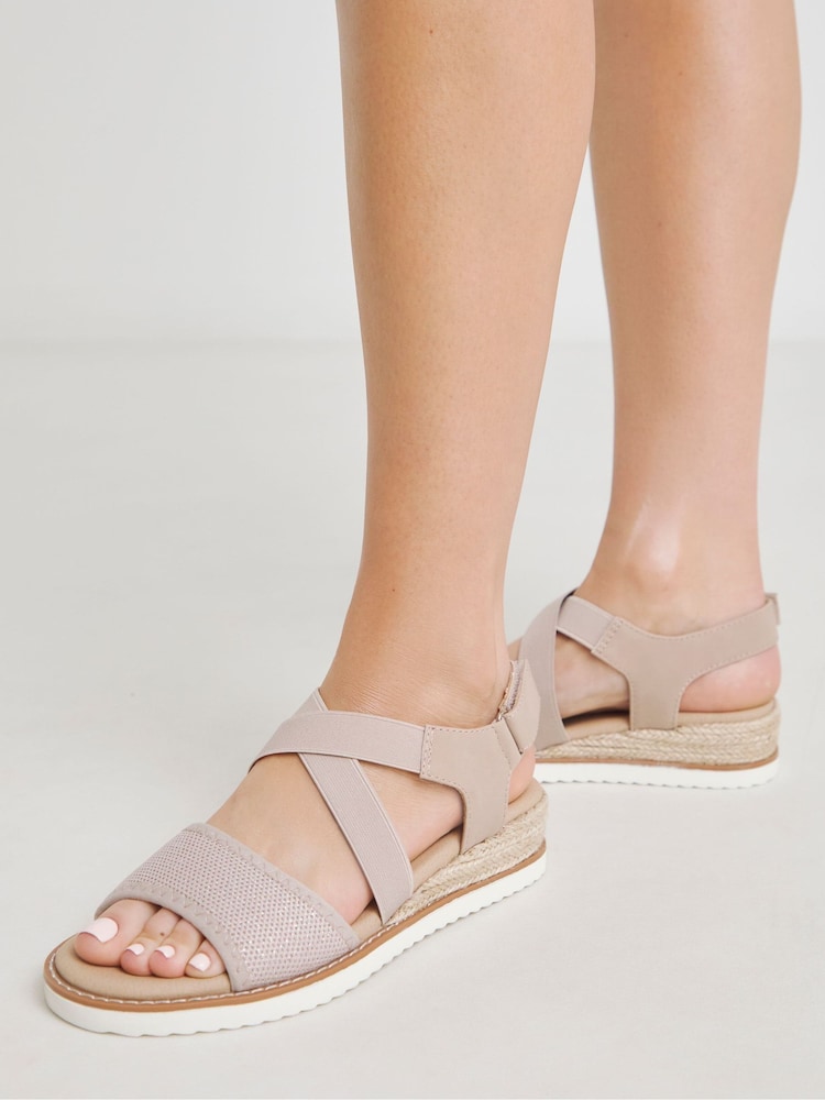 JD Williams Pink Wide Fit Two Part Wedge Sandals - Image 1 of 4