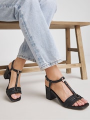JD Williams Black Wide Fit Low Block Heels T Bar Sandals - Image 1 of 4