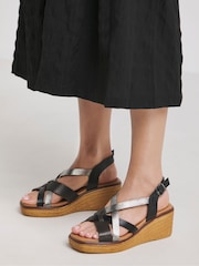 JD Williams Black Extra Wide Fit Multi Strap Wedge Sandals - Image 1 of 4