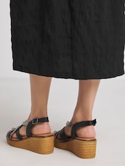 JD Williams Black Extra Wide Fit Multi Strap Wedge Sandals - Image 2 of 4