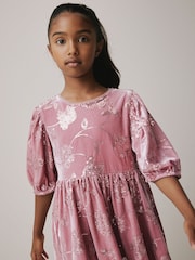 Pink Sequin Embellished Velour Dress (3-16yrs) - Image 4 of 9