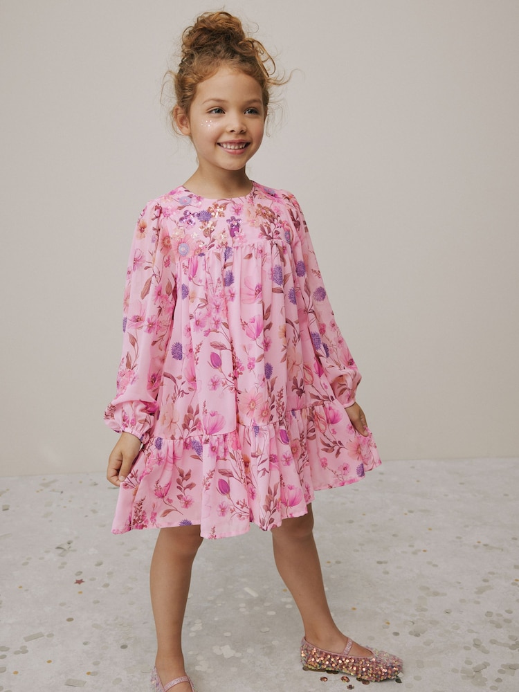Light Pink Floral Chiffon Dress (3-16yrs) - Image 2 of 8 Light Pink Floral Chiffon Dress (3-16yrs) - Image 2 of 8