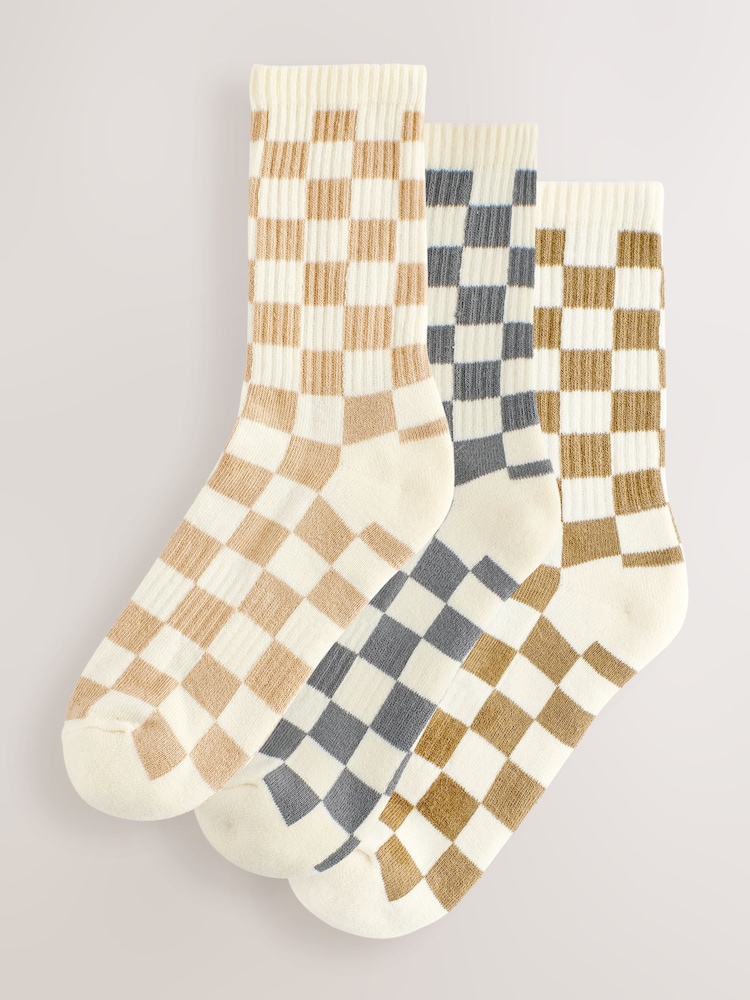Neutral Checkerboard Cushion Sole Ribbed Sport Ankle Socks With Arch Support 3 Pack - Image 1 of 6 Neutral Checkerboard Cushion Sole Ribbed Sport Ankle Socks With Arch Support 3 Pack - Image 1 of 6