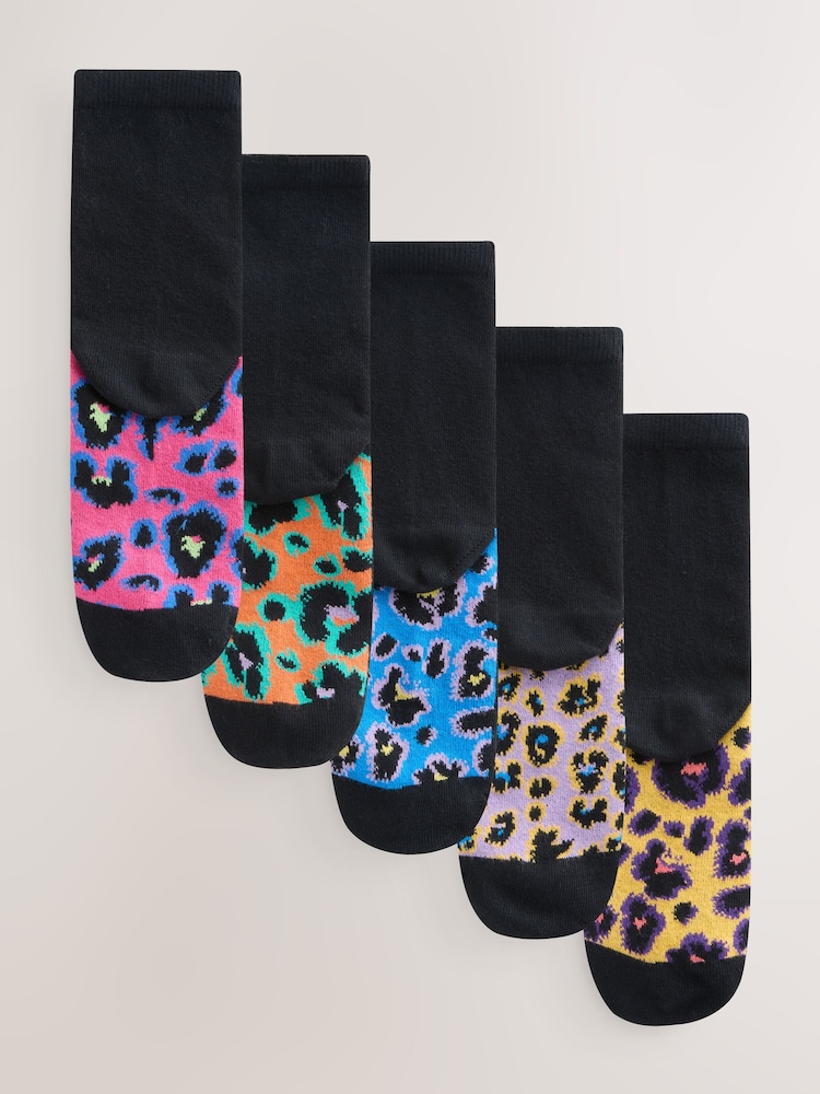 Bright Animal Print Footbed Ankle Socks 5 Pack - Image 1 of 8