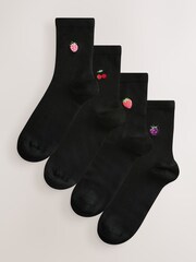 Schwarz - Söckchen mit Stickerei im 4er-Pack - Bild 1 von 7