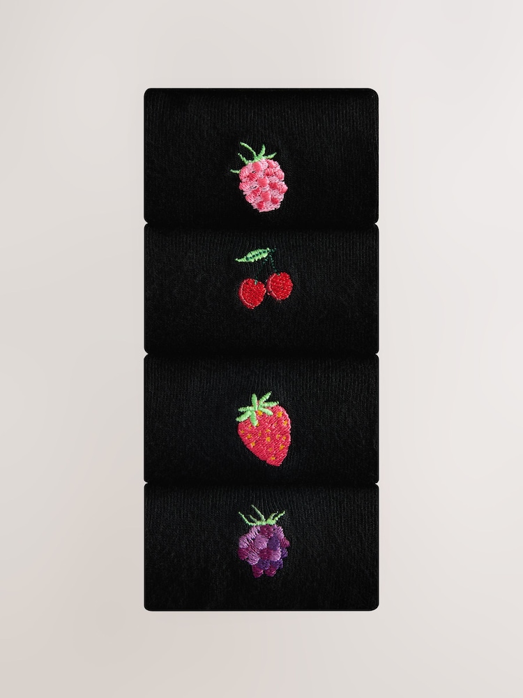 Schwarz - Söckchen mit Stickerei im 4er-Pack - Bild 2 von 7
