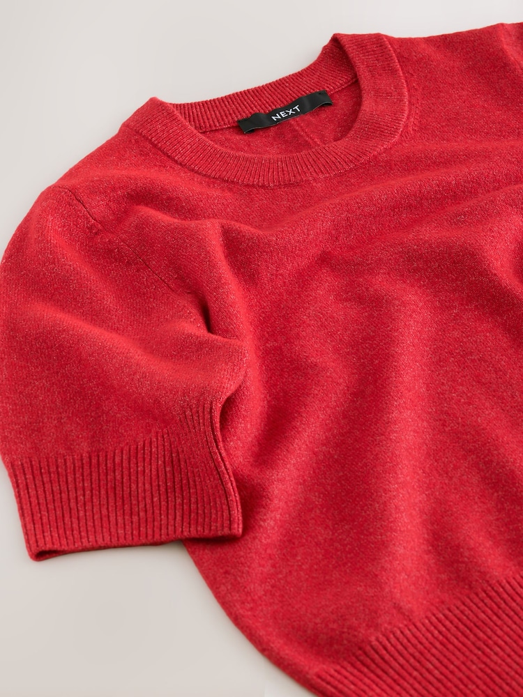Red Super Soft Short Sleeve Knitted Top - Image 2 of 4 Red Super Soft Short Sleeve Knitted Top - Image 2 of 4