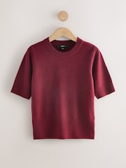 Burgundy Red Super Soft Short Sleeve Knitted Top - Image 1 of 4