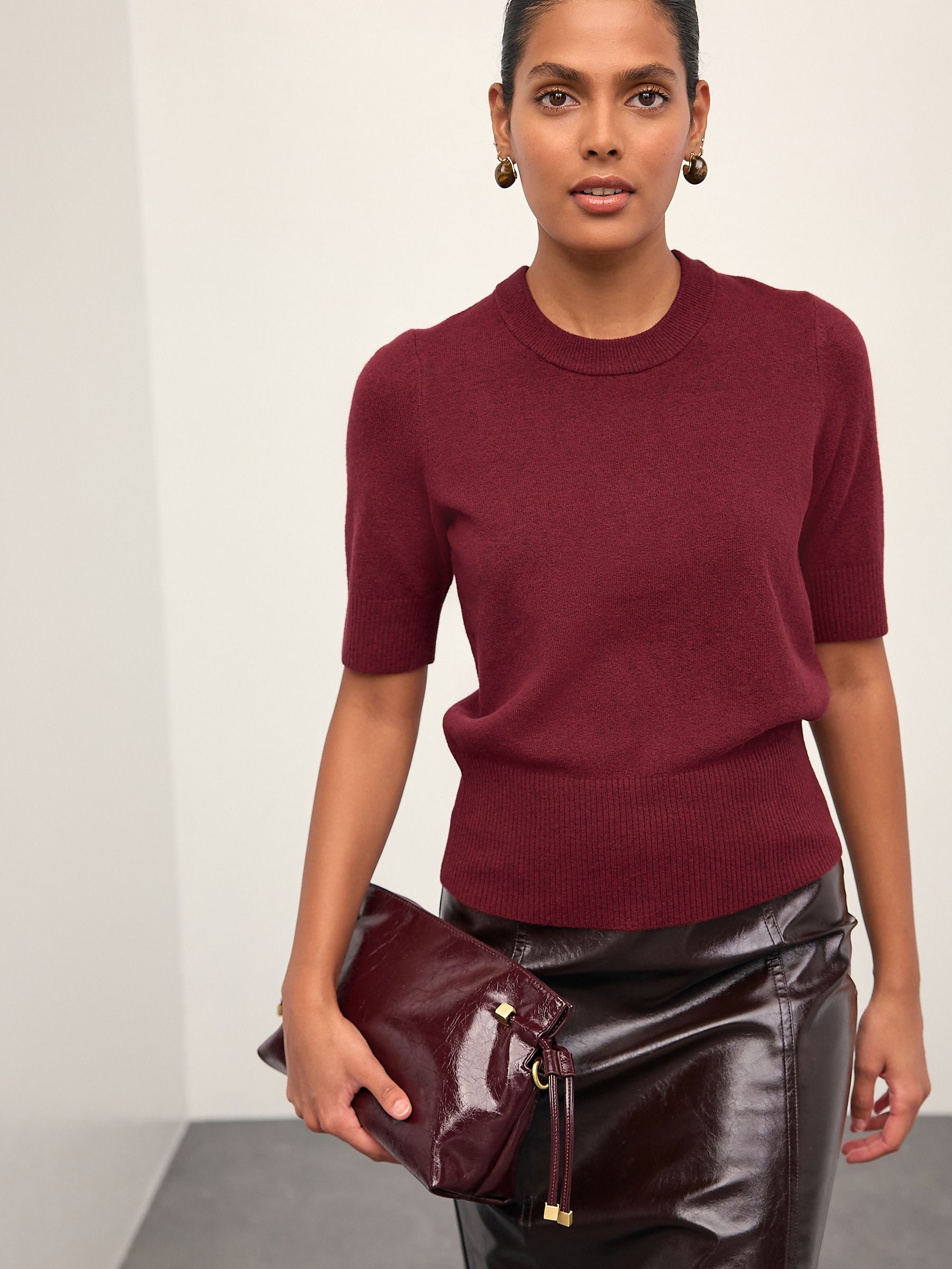 Buy Burgundy Red Supersoft Short Sleeve Knitted Top from Next USA
