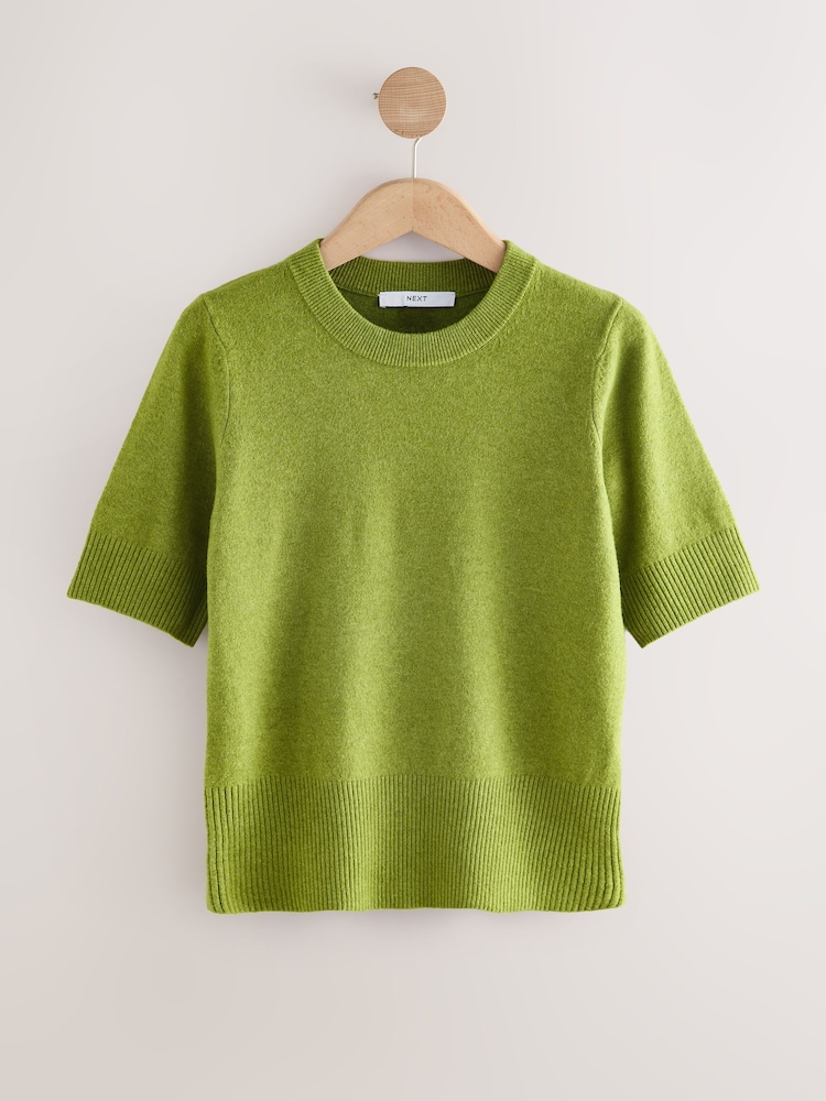 Green Super Soft Short Sleeve Knitted Top - Image 1 of 4