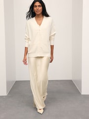 Ecru Supersoft V-Neck Cardigan With Pockets - Image 3 of 9
