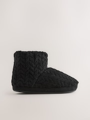 Black Textured Fleece Boot Slippers - Image 4 of 7