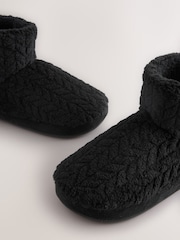 Black Textured Fleece Boot Slippers - Image 6 of 7