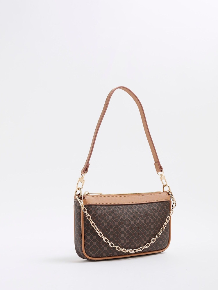 River Island Tan Brown Monogram Shoulder Bag - Image 2 of 6 River Island Tan Brown Monogram Shoulder Bag - Image 2 of 6