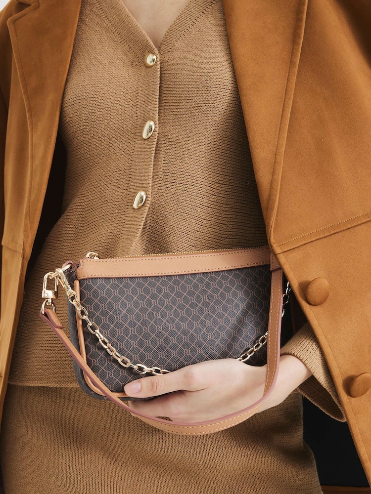 River Island Tan Brown Monogram Shoulder Bag - Image 6 of 6 River Island Tan Brown Monogram Shoulder Bag - Image 6 of 6