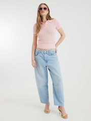 River Island Pink Crochet Polo Top - Image 2 of 4