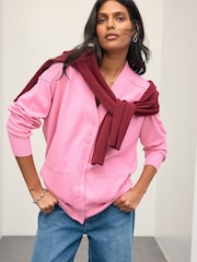 Pink Supersoft V-Neck Cardigan With Pockets - Image 3 of 10
