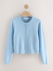 Light Blue Heart Button Slim Super Soft Crew Neck Cardigan with Wool - Image 1 of 4
