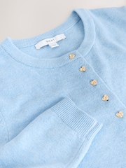 Light Blue Heart Button Slim Super Soft Crew Neck Cardigan with Wool - Image 3 of 4