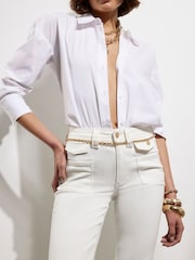 River Island White High Rise Relaxed Flare Jeans - Image 3 of 4