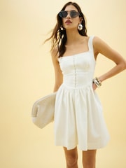 River Island White Denim 100% Cotton Mini Dress - Image 1 of 4