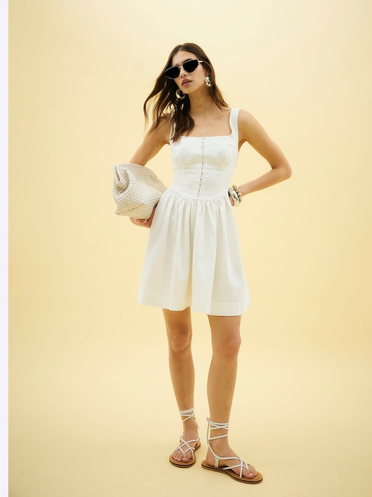 River Island White Denim 100% Cotton Mini Dress - Image 2 of 4