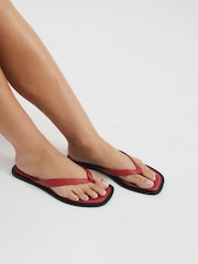 River Island Red Leather Toe Thong Flat Sandals - Image 1 of 6