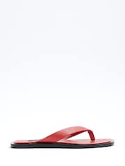 River Island Red Leather Toe Thong Flat Sandals - Image 2 of 6