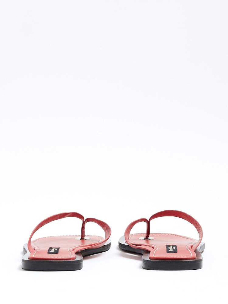 River Island Red Leather Toe Thong Flat Sandals - Image 4 of 6