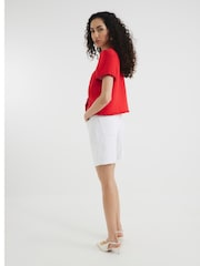 River Island White Bermuda Denim 100% Cotton Shorts - Image 4 of 4