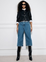 River Island Blue Denim High Rise Culotte 100% Cotton Jeans - Image 1 of 4