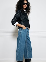 River Island Blue Denim High Rise Culotte 100% Cotton Jeans - Image 2 of 4