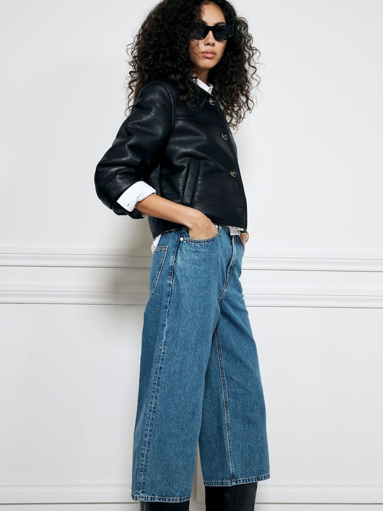 River Island Blue Denim High Rise Culotte 100% Cotton Jeans - Image 2 of 4