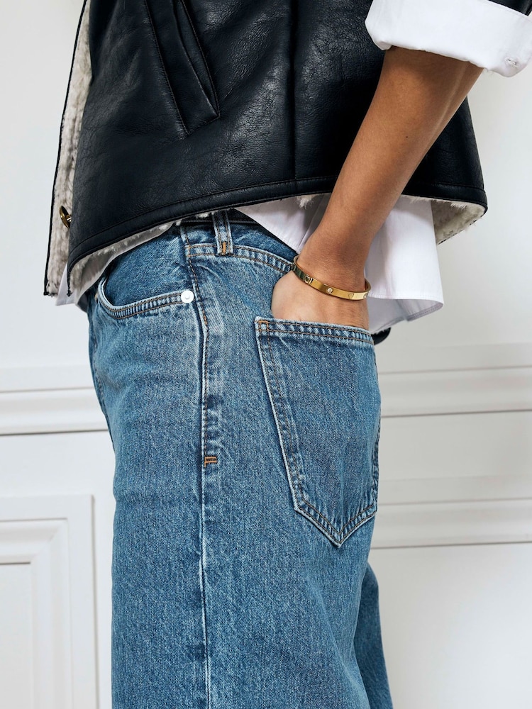 River Island Blue Denim High Rise Culotte 100% Cotton Jeans - Image 4 of 4