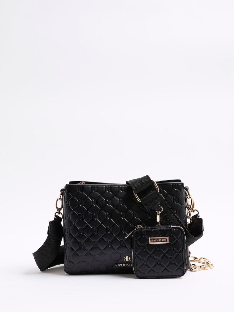 River Island Black Embossed Chain Cross-Body Bag - Image 1 of 6