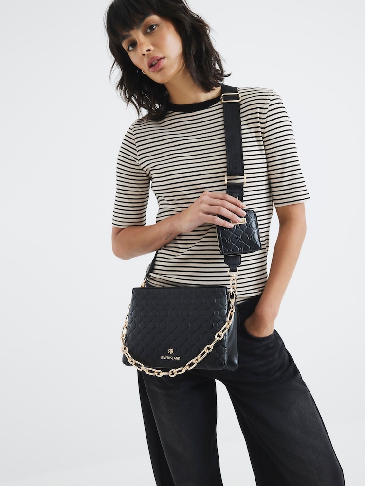 River Island Black Embossed Chain Cross-Body Bag - Image 6 of 6