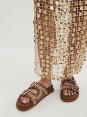 River Island Brown Embellished Footbed Sandals - Image 1 of 6