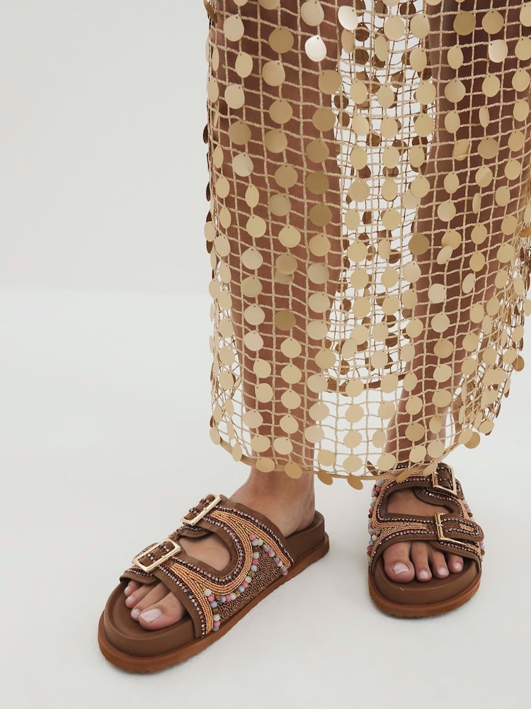 River Island Brown Embellished Footbed Sandals - Image 1 of 6 River Island Brown Embellished Footbed Sandals - Image 1 of 6