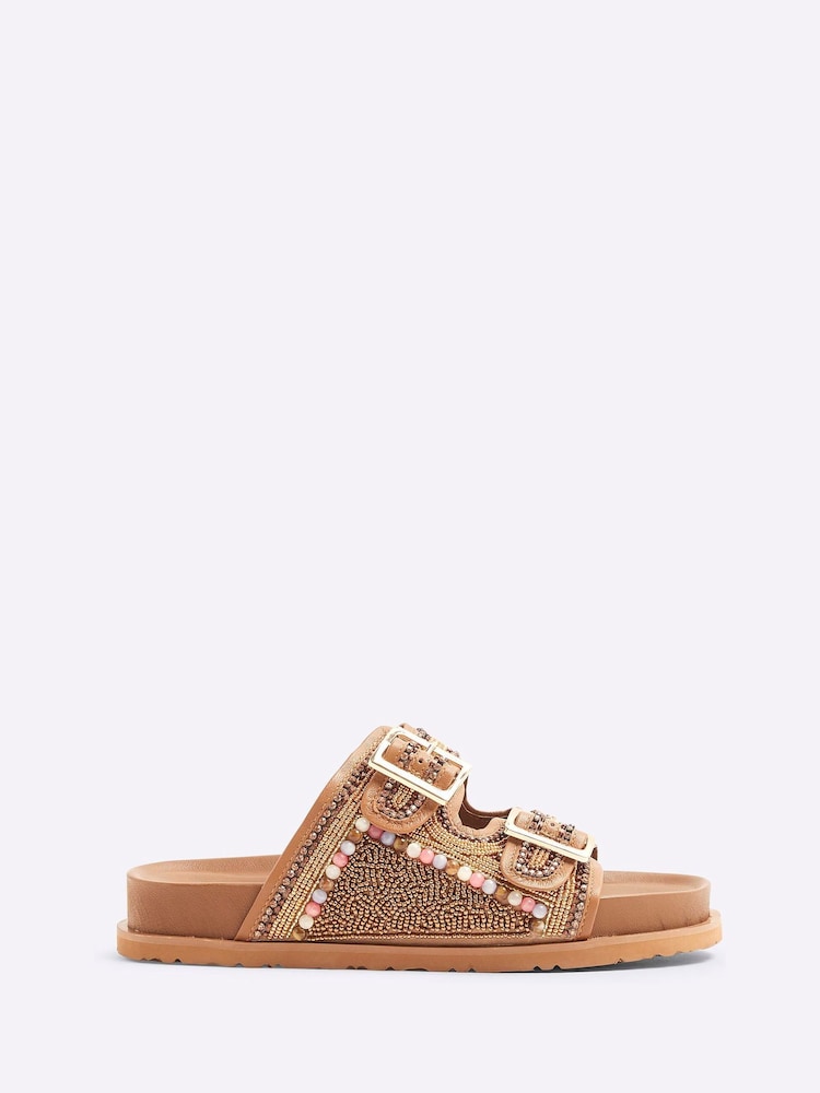 River Island Brown Embellished Footbed Sandals - Image 2 of 6 River Island Brown Embellished Footbed Sandals - Image 2 of 6