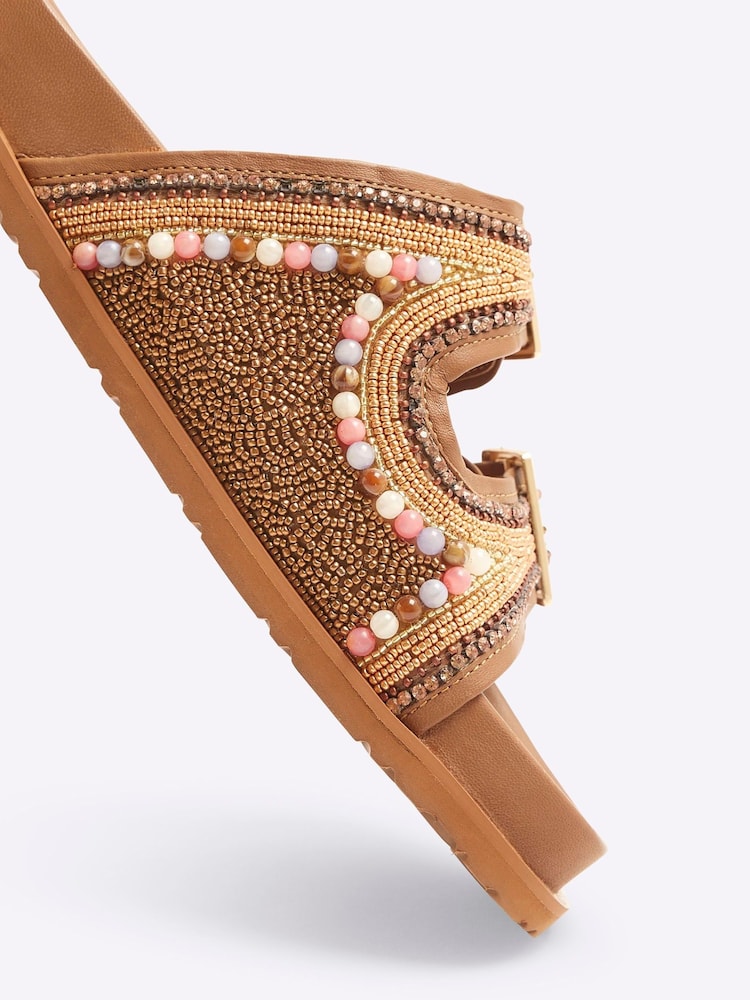 River Island Brown Embellished Footbed Sandals - Image 6 of 6 River Island Brown Embellished Footbed Sandals - Image 6 of 6