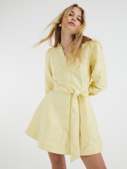 River Island Yellow Belted Jacquard Mini Dress - Image 1 of 6
