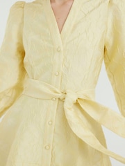 River Island Yellow Belted Jacquard Mini Dress - Image 4 of 6
