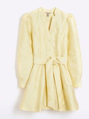 River Island Yellow Belted Jacquard Mini Dress - Image 5 of 6
