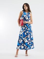 River Island Blue Cut Out Poplin 100% Cotton Midi Dress - Image 1 of 4