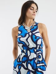River Island Blue Cut Out Poplin 100% Cotton Midi Dress - Image 3 of 4